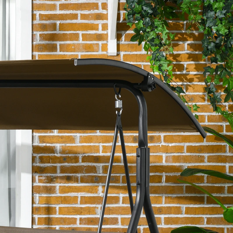 Outsunny Dondolo da Giardino 3 Posti con Copertura Regolabile, in Acciaio e Poliestere, 172x110x153 cm, Marrone e Grigio
