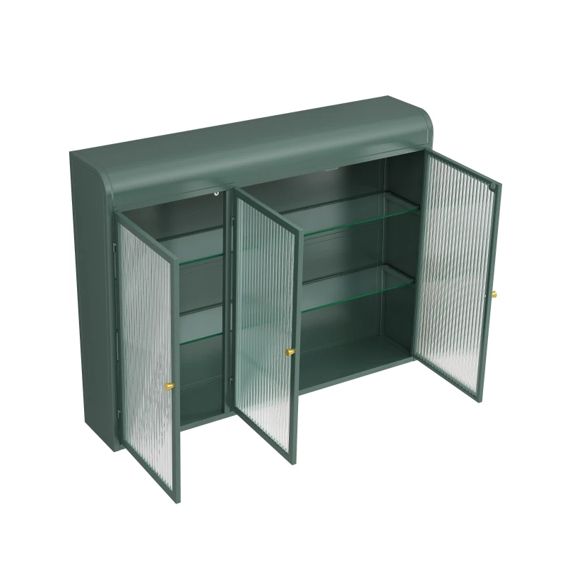 Badezimmerschrank hängend mit 3 Türen und Glasfront, 90x20x70 cm, perfekt fürs Badezimmer, Dunkelgrün