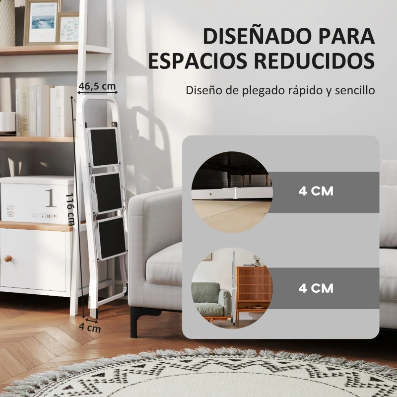 HOMCOM Escalera Plegable de 3 Peldaños 71x46,5x105,3 cm con Superficie Antideslizante Asa de Transporte y Carga Máxima 150 kg