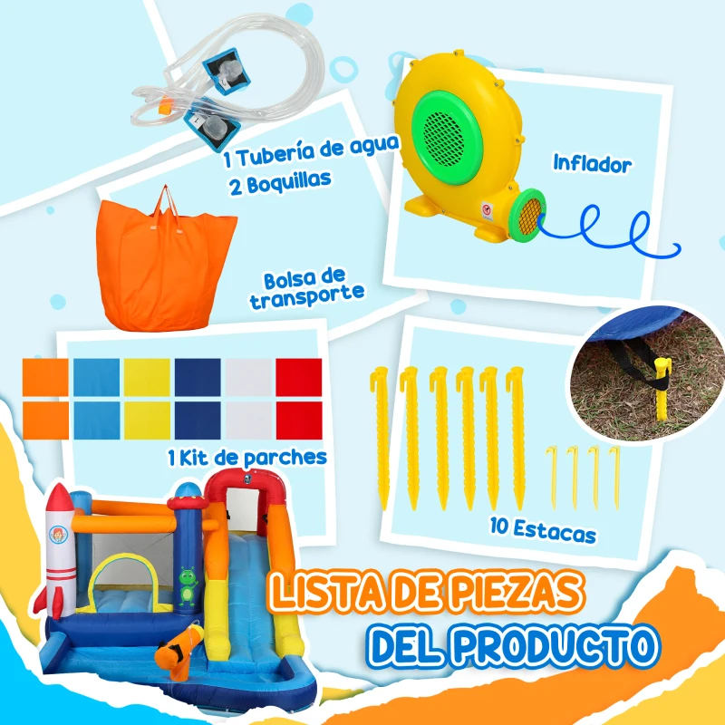 AIYAPLAY Castillo Hinchable 5 en 1 con Tobogán Piscina de Chapoteo y Cañón de Agua con Inflador de 550W y Bolsa de Transporte