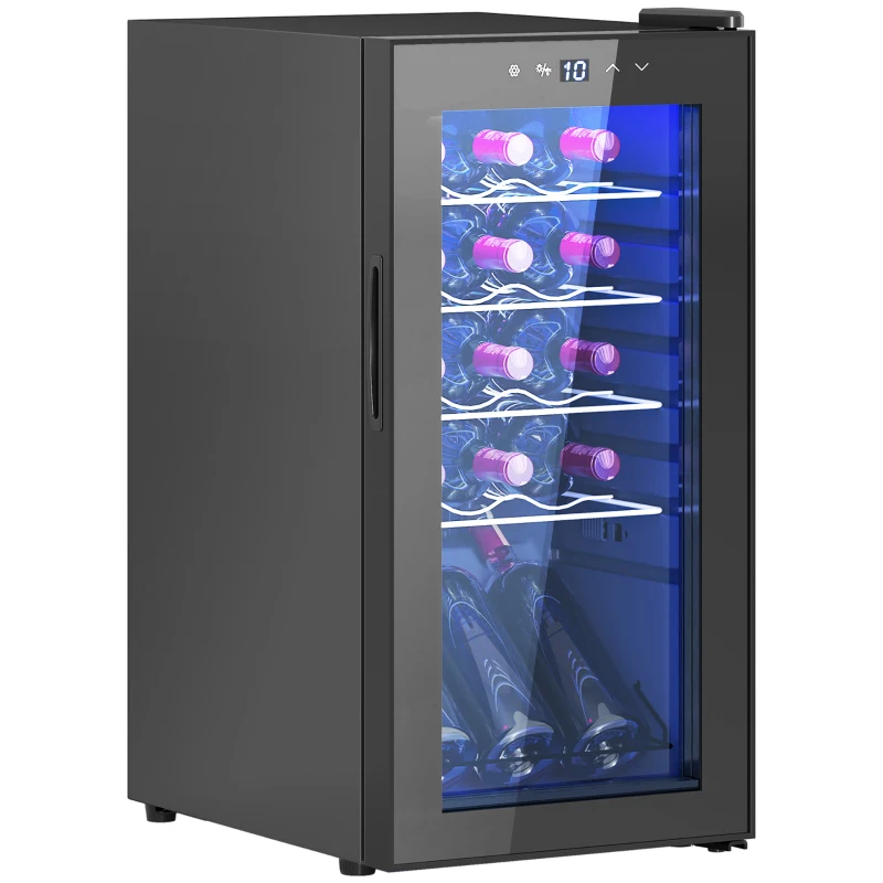 HOMCOM Frigider pentru Vin 15 Sticle, Capacitate 44L, cu Control Temperatură și Rafturi Reglabile, Negru