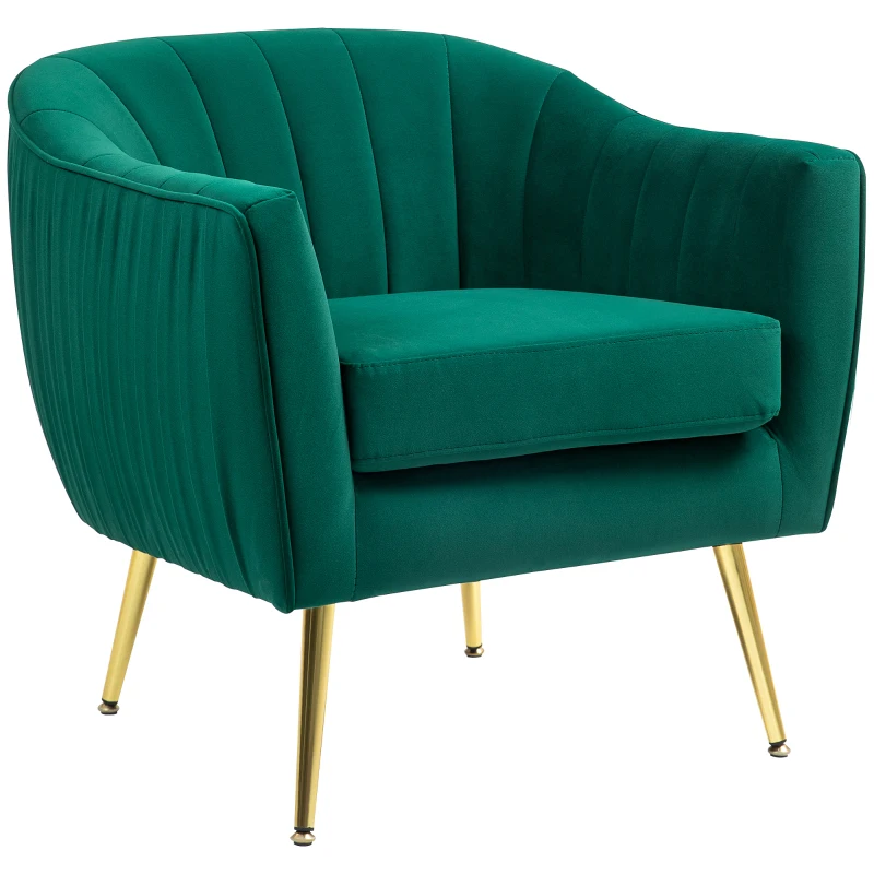 HOMCOM Velvet-Feel Shell Back Accent Chair - Green