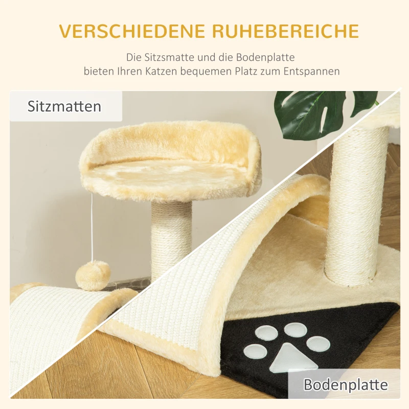 PawHut Kratzbaum Katzenbaum mit Spielbällen Katzenkratzbaum Sisalseil-Kratzstangen Beige 35,5 x 37 x 46 cm