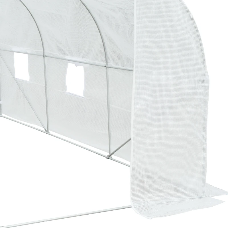 Outsunny Estufa Tipo Túnel 445x299x200cm com Porta Enrolável 6 Janelas Estufa para Cultivo de Plantas Verduras Branco