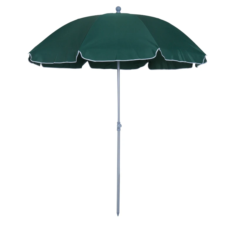 Outsunny Guarda-sol de praia Ø200 cm de diâmetro Telhado Inclinado Poste Destacável e pico inferior Verde