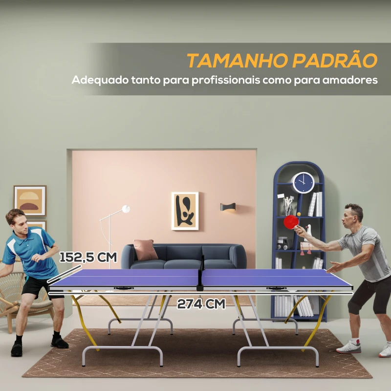 SPORTNOW Mesa de Ping-Pong Dobrável com Rede Apoio para os Pés Ajustáveis e Estrutura de Aço para Interior e Exterior 274x152,5x76 cm Azul