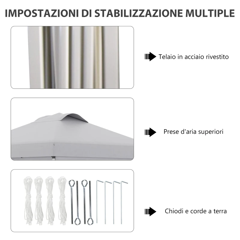 Outsunny Gazebo Pieghevole 3x3 m con Altezza Regolabile su 3 Livelli, Finestre e Borsa di Trasporto, Grigio Chiaro