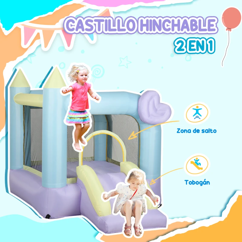 AIYAPLAY Castillo Hinchable con Tobogán Inflador y Bolsa de Transporte Estacas y Parches de Reparación Diseño Multicolor