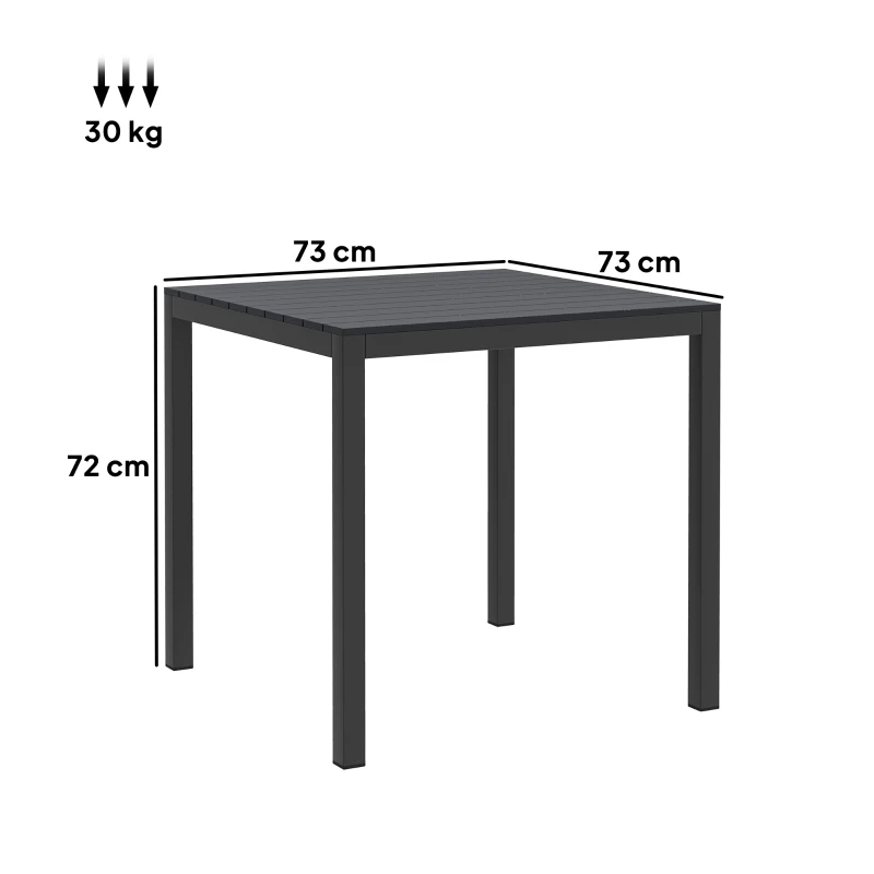 Outsunny Gartentisch Aluminium 73x73 cm Wetterfest Buffettisch mit Holzoptik, Campingtisch für 4 Personen Schwarz(m-3)
