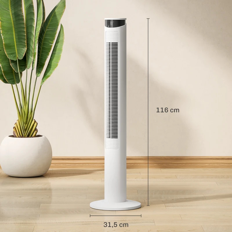 HOMCOM Wentylator Wieżowy, Klimatyzacja z 4 Trybami, 3 Prędkościami, Timerem, Biały