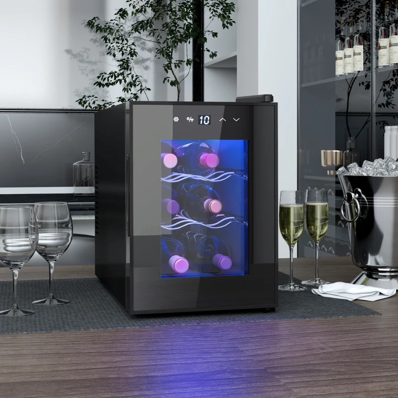 HOMCOM Cave à vin 6 bouteilles 17L haute performance température réglable 8-18° avec lumière LED panneau contrôle tactile noir