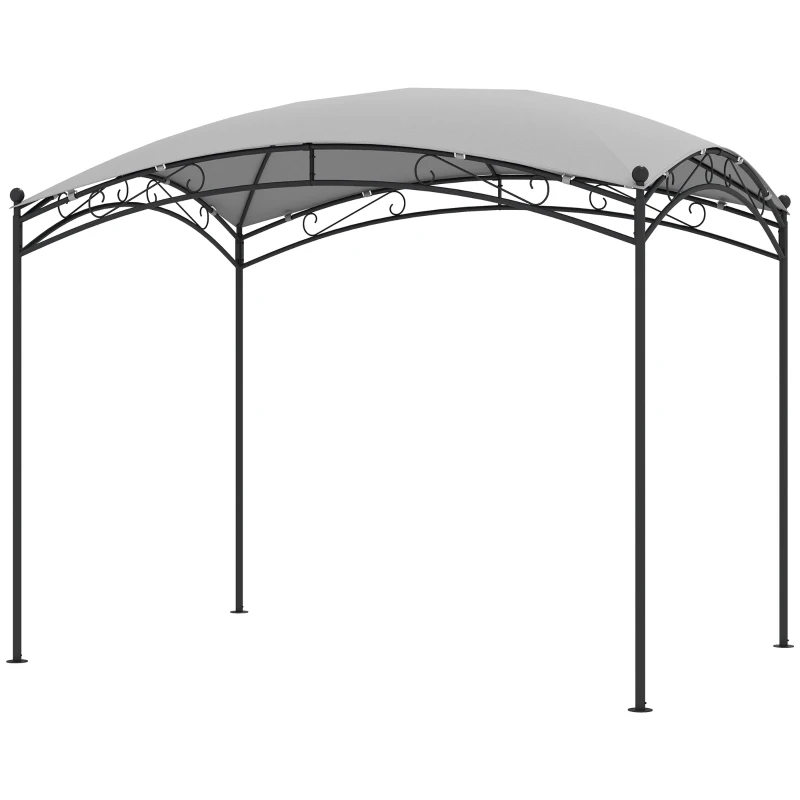 Outsunny Cenador para Jardín con Techo Resistente Cúpula Elegante y Estructura Metálica con Estacas 290x194,5x256 cm Gris