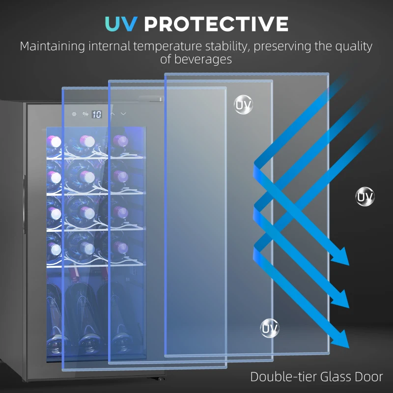 HOMCOM Frigider pentru Vin 15 Sticle, Capacitate 44L, cu Control Temperatură și Rafturi Reglabile, Negru