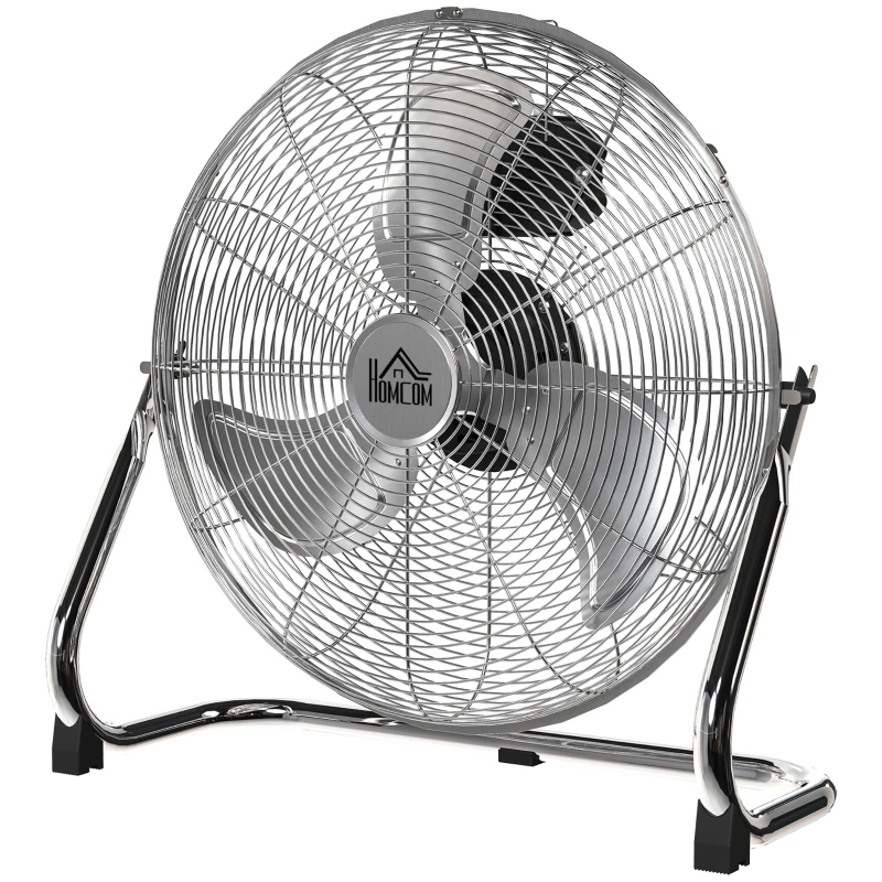 HOMCOM 20 Inches Chrome Metal Floor Fan, High Velocity 3-Speed Home Gym with Adjustable Head, Portable Desk & Table Fan Air Circulator for Home Office, Powerful Airflow, Quiet Operation