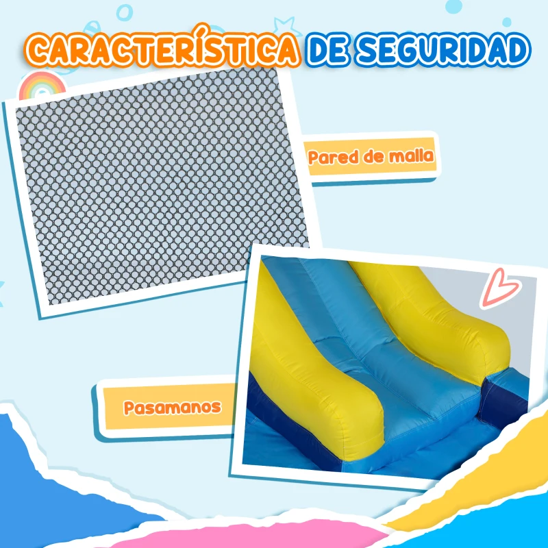 AIYAPLAY Castillo Hinchable 5 en 1 con Tobogán Piscina de Chapoteo y Cañón de Agua con Inflador de 550W y Bolsa de Transporte