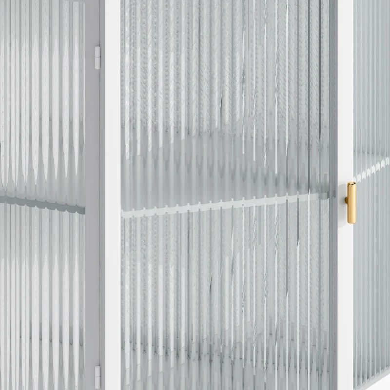 Eckschrank mit Metall Glas Glastür Verstellbarem Regal und Modern Design für Wohnzimmer 80 cm Höhe Weiß