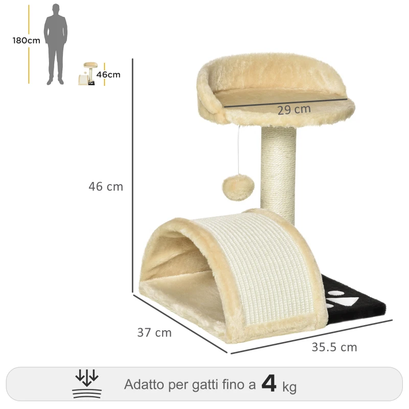 PawHut Albero Tiragraffi per Gatti per Gioco e Relax 35.5x37x46 cm Beige