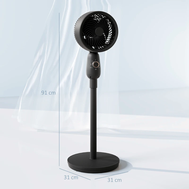 HOMCOM Pedestal Fan, Powerful Air Circulator, 12 Inch Floor Standing Fan with 3 Speed Settings, Oscillating Function for Bedroom, Home and Office, Black