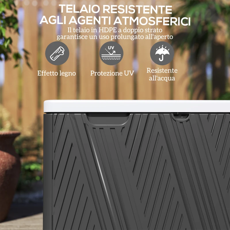 Outsunny Panca Contenitore 380L in HDPE con 2 Maniglie Laterali e Leva a Gas, 115x60x60 cm, Nero e Grigio