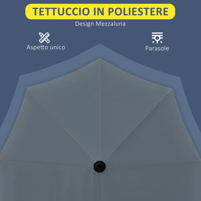 Outsunny Ombrellone Semicircolare con Manovella e Tettuccio Anti UV, 200x190x240 cm, Grigio
