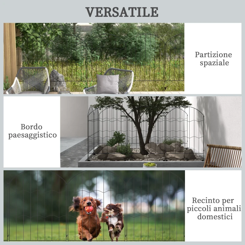 Outsunny Recinzione Esterna a 4 Pannelli i Acciaio Nero con 8 Picchetti da Terra, 348x110 cm