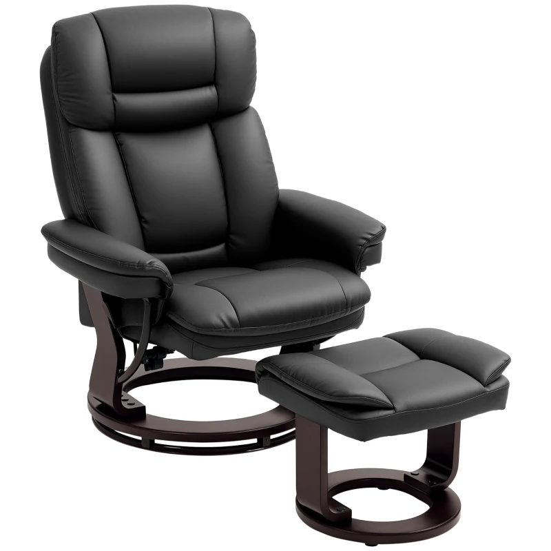 HOMCOM Relaxsessel mit Fußhocker, Verstellbarer Sessel, Kunstleder-Bezug, Polstersessel mit klappbarer Rückenlehne, Schwarz(m-10)