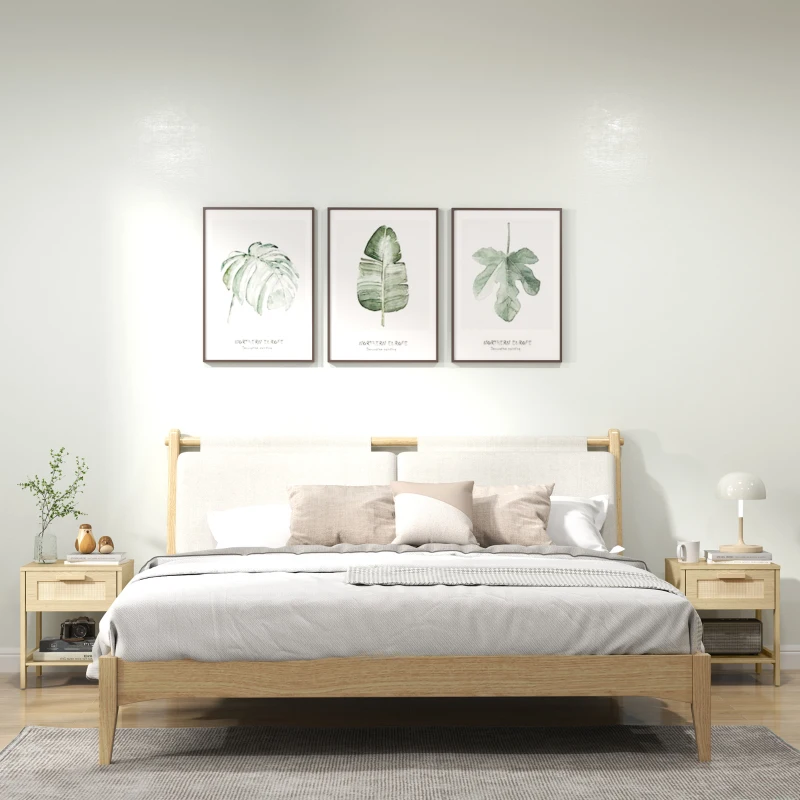 HOMCOM Bedside Table Set of 2 with Rattan Drawer, Rustic Side Tables with Storage Shelf for Bedroom, Living Room, Natural