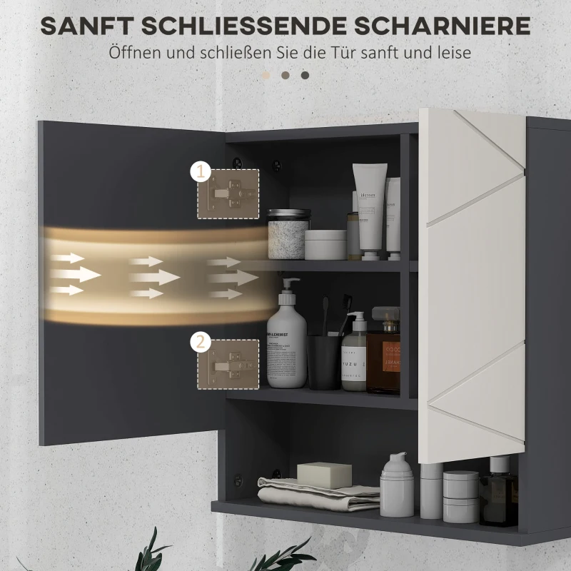 HOMCOM Badezimmerschrank, Spiegeltür, verstellbare Regale, bis zu 15 kg belastbar, Weiß