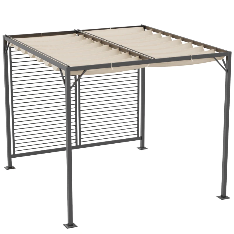 Outsunny Pavillon, Pergola mit einstellbarem Stoffdach, Partyzelt, Überdachung, Polyester, Beige, 300 x 280 x 238 cm