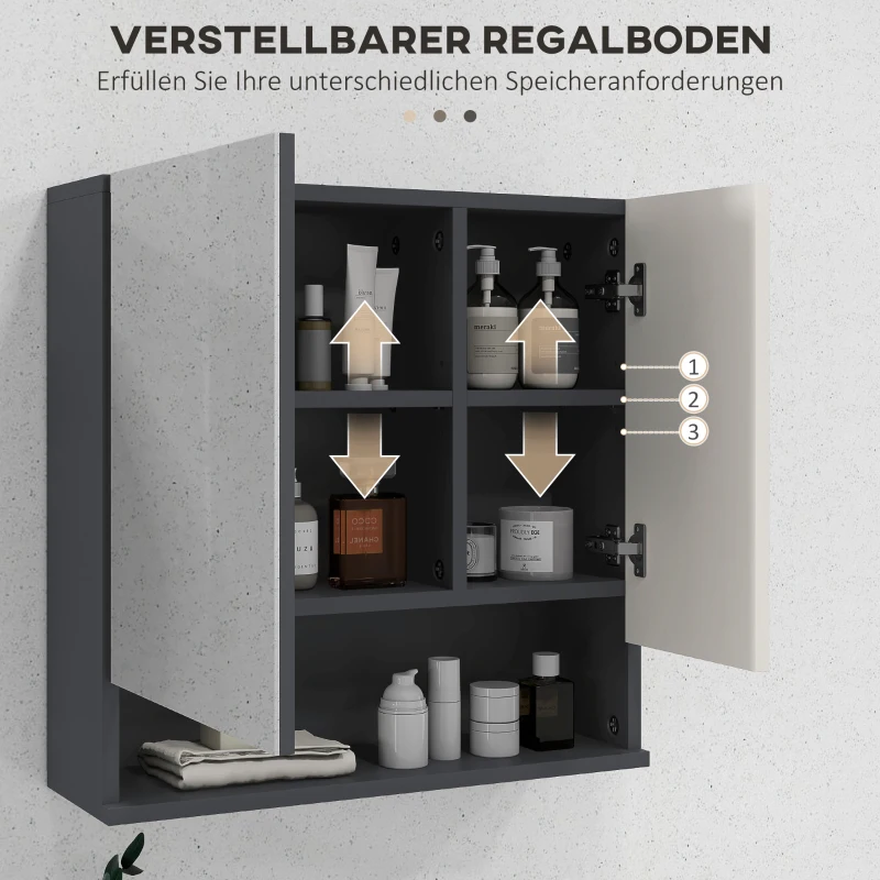 HOMCOM Badezimmerschrank, Spiegeltür, verstellbare Regale, bis zu 15 kg belastbar, Weiß