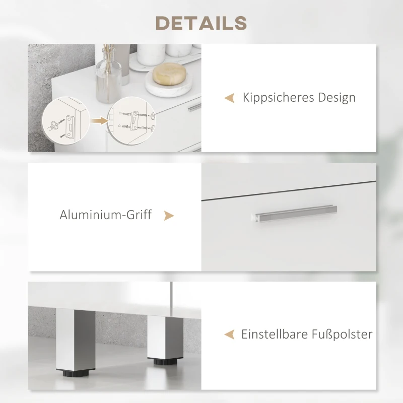 kleankin Badezimmerschrank, Badkommode, 2 Schubladen, verstellbares Regal, Holz, Weiß