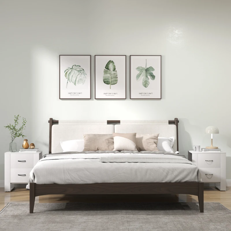 HOMCOM Bedside Table Set of 2 with 2 Drawers, Nightstands with Handles and Elevated Base, Side Tables for Bedroom, Living Room, White