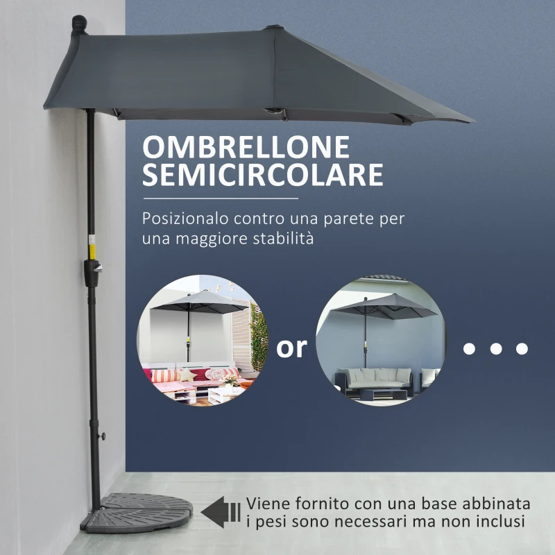 Outsunny Ombrellone Semicircolare con Manovella e Tettuccio Anti UV, 200x190x240 cm, Grigio