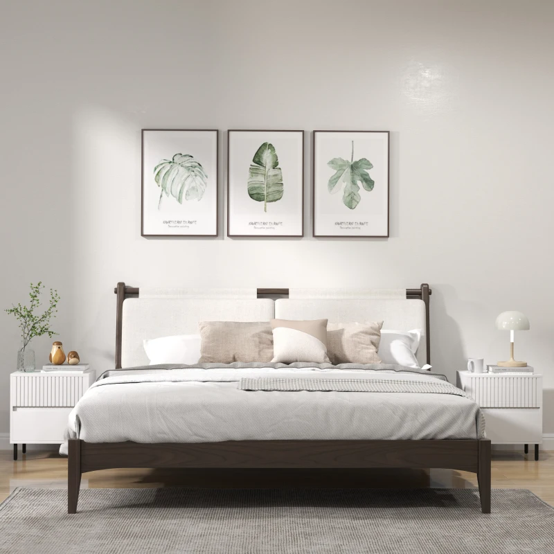 HOMCOM Simple Line Indented Two-Drawer Bedside Table Set of 2 - White