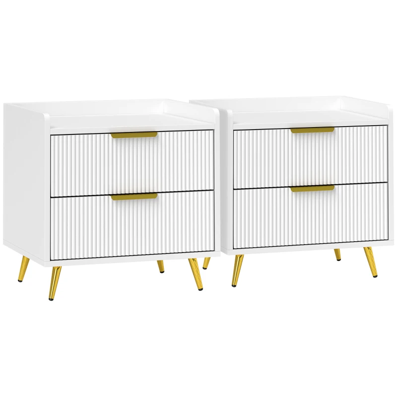 HOMCOM Elegant Two-Drawer Bedside Table Set of 2 - White