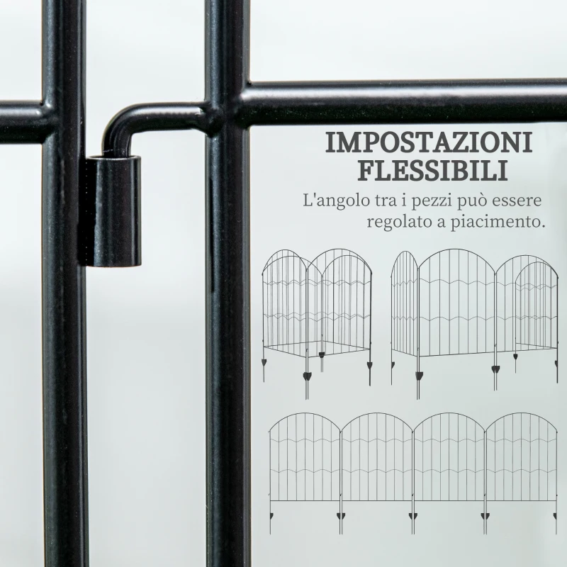 Outsunny Recinzione Esterna a 4 Pannelli i Acciaio Nero con 8 Picchetti da Terra, 348x110 cm
