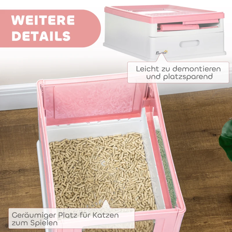 Pawhut Kattentoilet met Button-In-Design, Uitneembare Bodempan Incl. Kattenbakschep, Kunststof, Roze