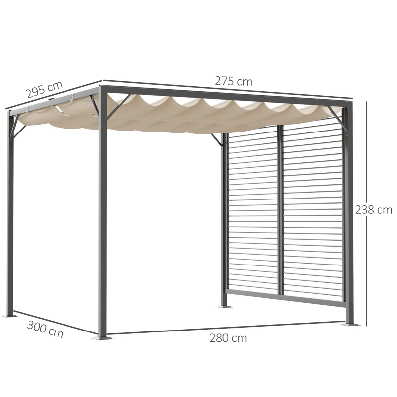 Outsunny Pavillon, Pergola mit einstellbarem Stoffdach, Partyzelt, Überdachung, Polyester, Beige, 300 x 280 x 238 cm
