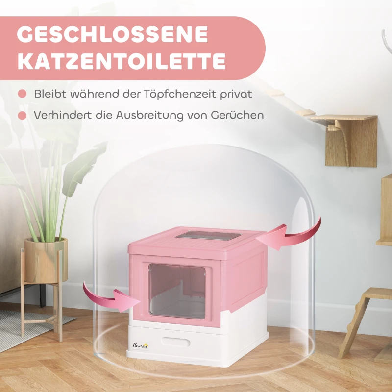 Pawhut Kattentoilet met Button-In-Design, Uitneembare Bodempan Incl. Kattenbakschep, Kunststof, Roze