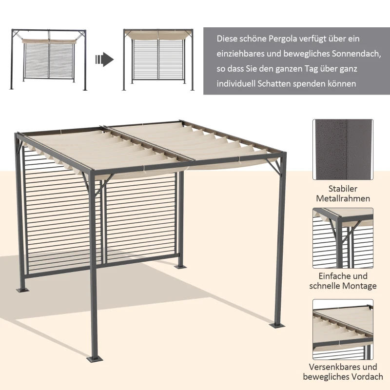 Outsunny Pavillon, Pergola mit einstellbarem Stoffdach, Partyzelt, Überdachung, Polyester, Beige, 300 x 280 x 238 cm