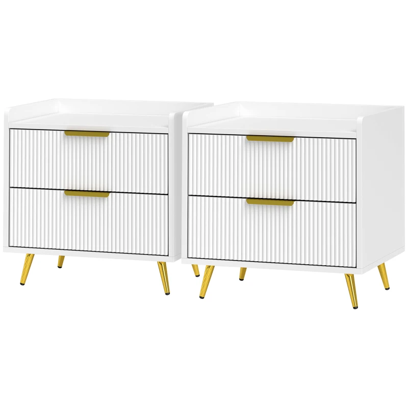 HOMCOM Elegant Two-Drawer Bedside Table Set of 2 - White