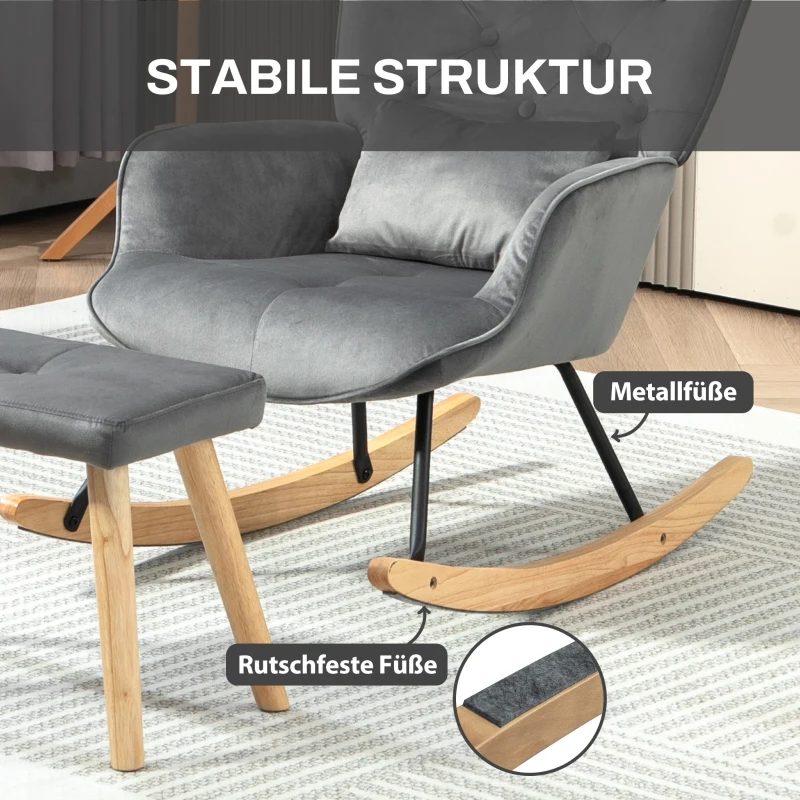 HOMCOM Akzentsessel mit Hocker, gepolstert, hohe Rückenlehne, Samtoptik, bis 150 kg, Dunkelgrau