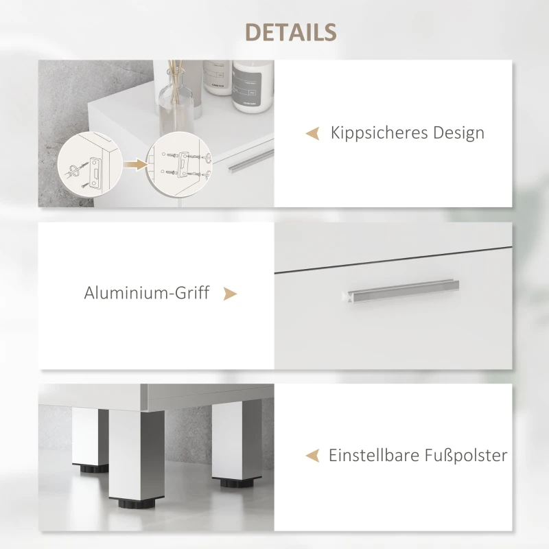 kleankin Badkamerkast, 4 Lades, Spaanplaat, Glad, Wit