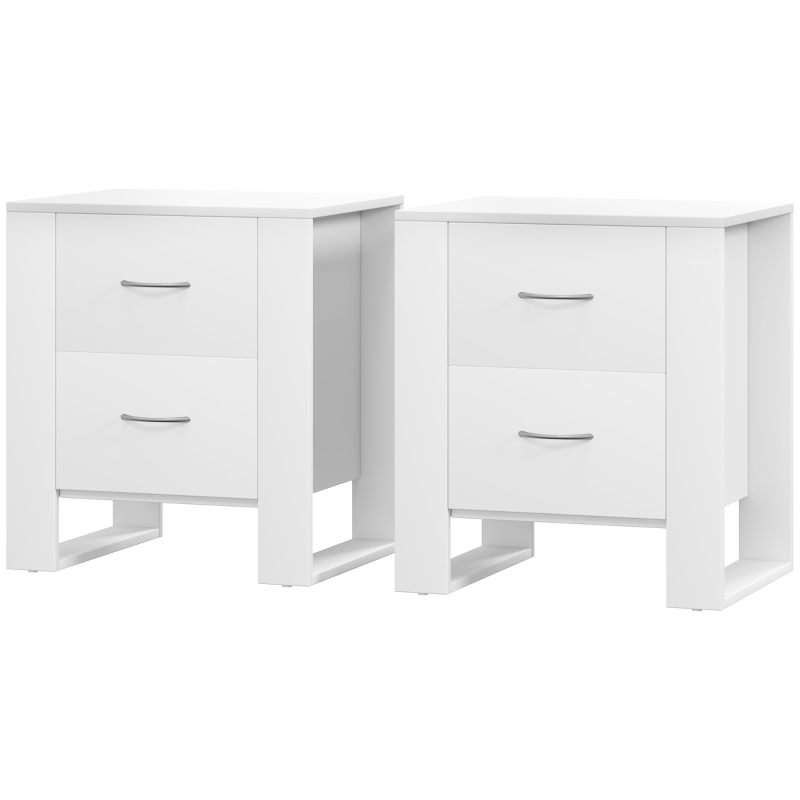 HOMCOM Bedside Table Set of 2 with 2 Drawers, Nightstands with Handles and Elevated Base, Side Tables for Bedroom, Living Room, White