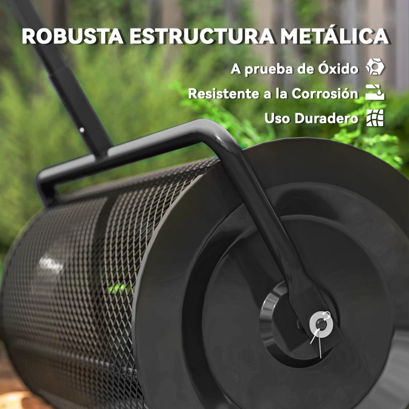 Outsunny Esparcidor de Compost con Cesto de 75L Mango Ajustable y Diseño Resistente para Jardinería y Césped 70x40x112 cm Negro