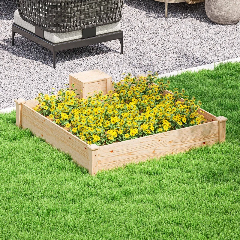 Outsunny Jardinière en bois carré potager extérieur bois avec bac à compost design à fond ouvert 123 x 123 x 25,5 cm bois naturel