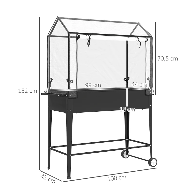 Outsunny Carré potager sur pieds avec bâche en PVC jardinière surélevée avec roues trou de drainage 100 x 45 x 152 cm noir