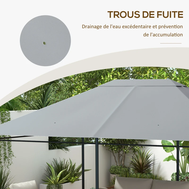 Outsunny Toile de remplacement pour pavillon tonnelle tissu polyester haute densité 180 g/m² anti-UV 3 x 4 m gris clair