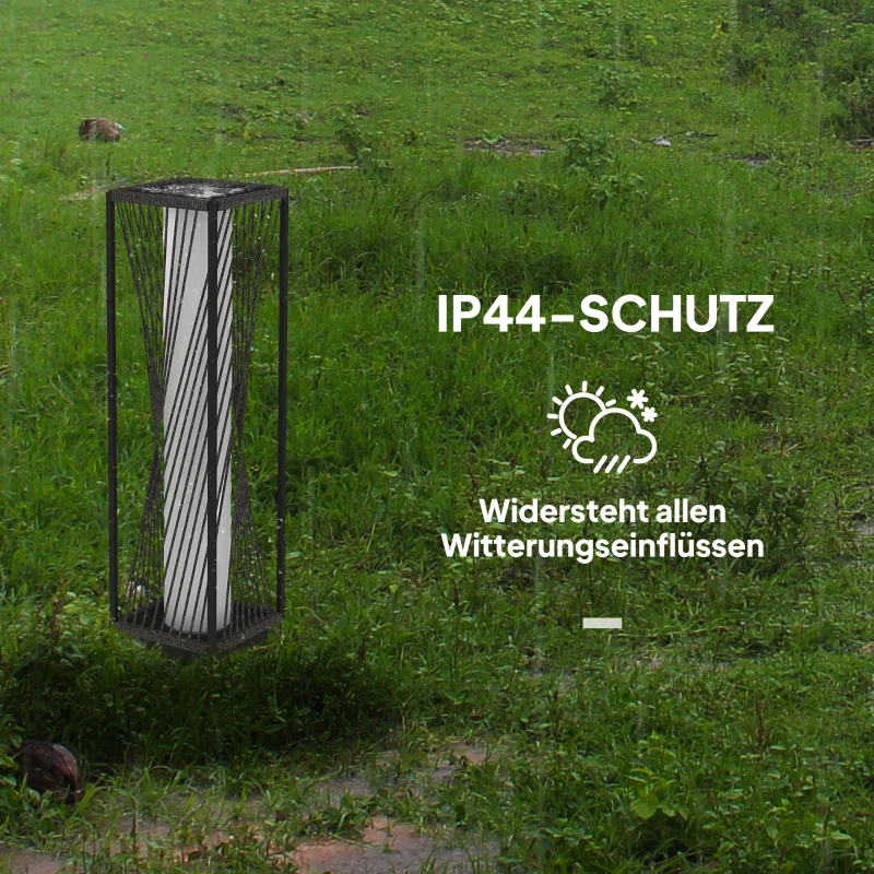 Outsunny Staande Zonnelamp Rattan met Lichtsensor 25 LED Zonnepanelen in Boho-Stijl IP44 Waterdicht Zwart+Grijs