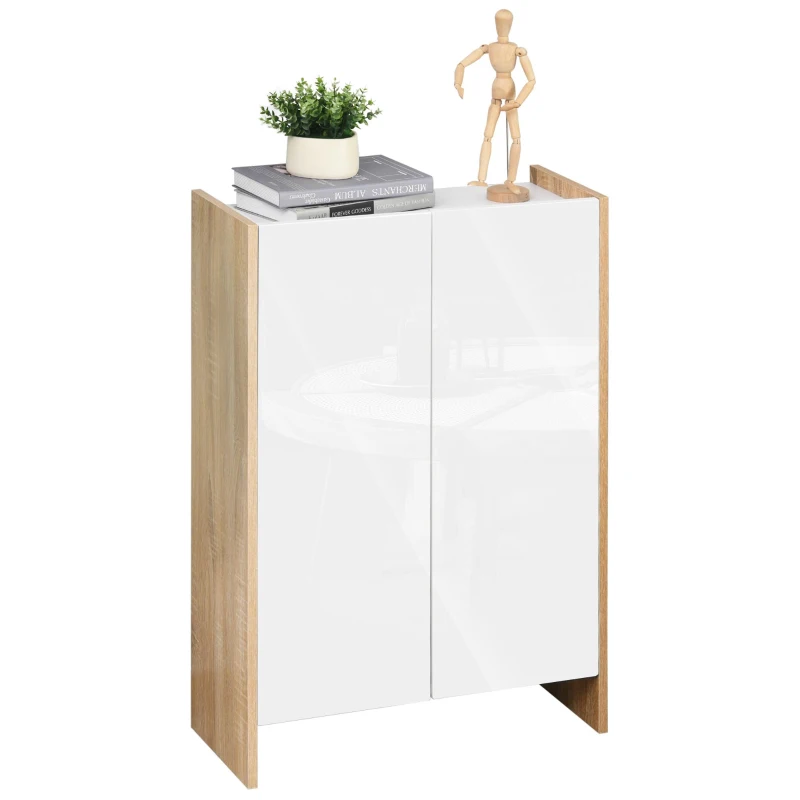 HOMCOM Armario de Almacenaje de 2 Puertas Mueble Auxiliar de Baño Multiusos con 2 Estantes para Cocina Salón Dormitorio 60x25x90 cm Acabado en Blanco Brillo